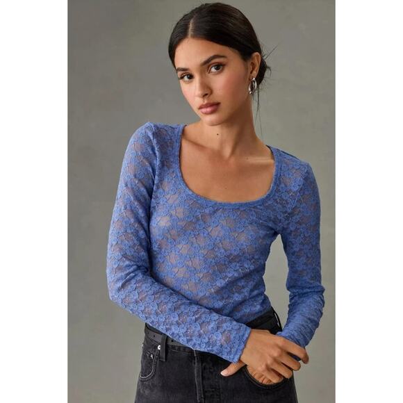 Anthropologie Tops - Anthropologie Maeve Long Sleeve Lace Layering Top Medium